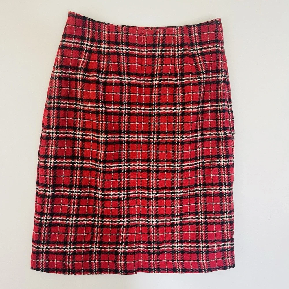 VTG J.G.‎ Hook Red Plaid Wool Blend Pencil Skirt Womens Size 8 Y2K